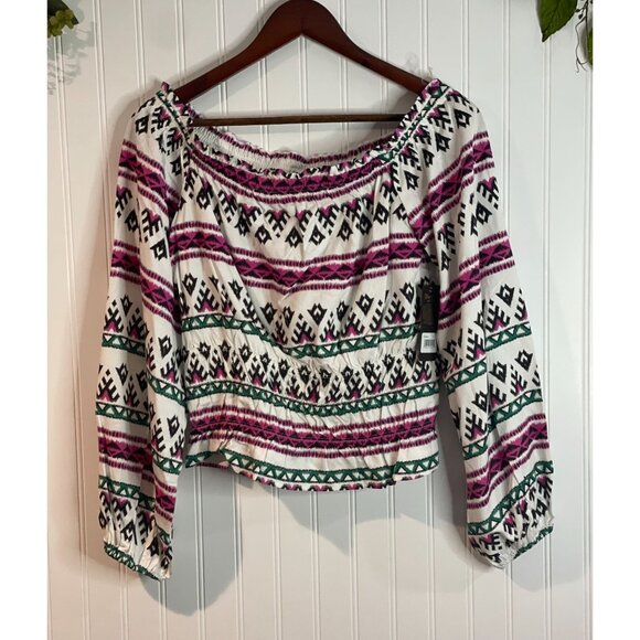 Wrangler Womens Retro Off-Shoulder Boho Top White Pink & Black Size Small - Picture 4 of 14